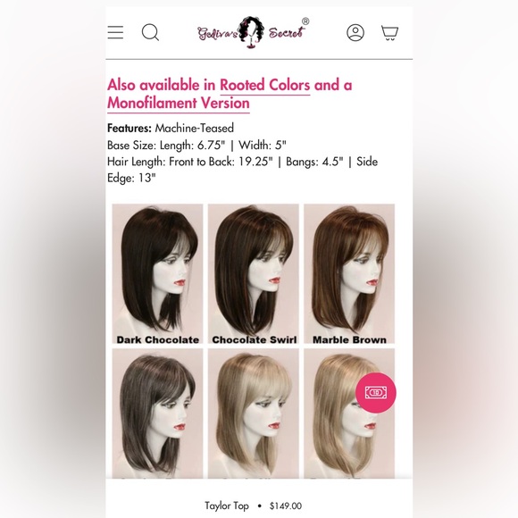 Taylor top piece wig topper Godiva’s Secret Smokey Frost New - Picture 2 of 12